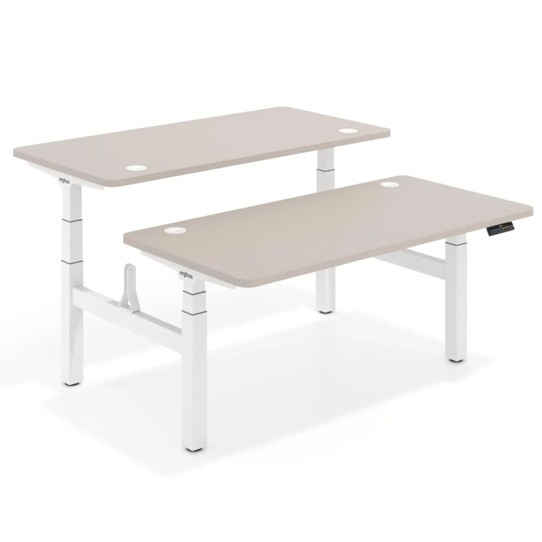 Mesa Multipuesto Elevable eléctrica Erghos Motion Pro estructura blanca 4 cantos curvos