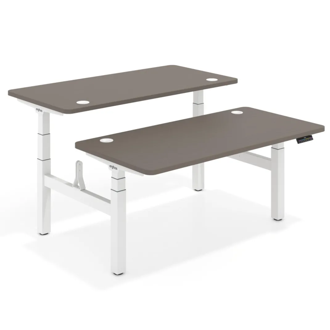 Mesa Multipuesto Elevable eléctrica Erghos Motion Pro estructura blanca 4 cantos curvos