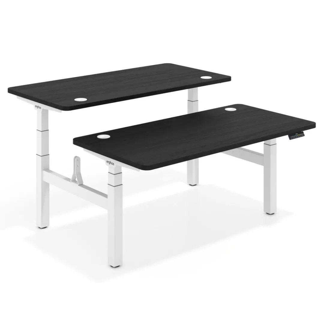 Mesa Multipuesto Elevable eléctrica Erghos Motion Pro estructura blanca 4 cantos curvos