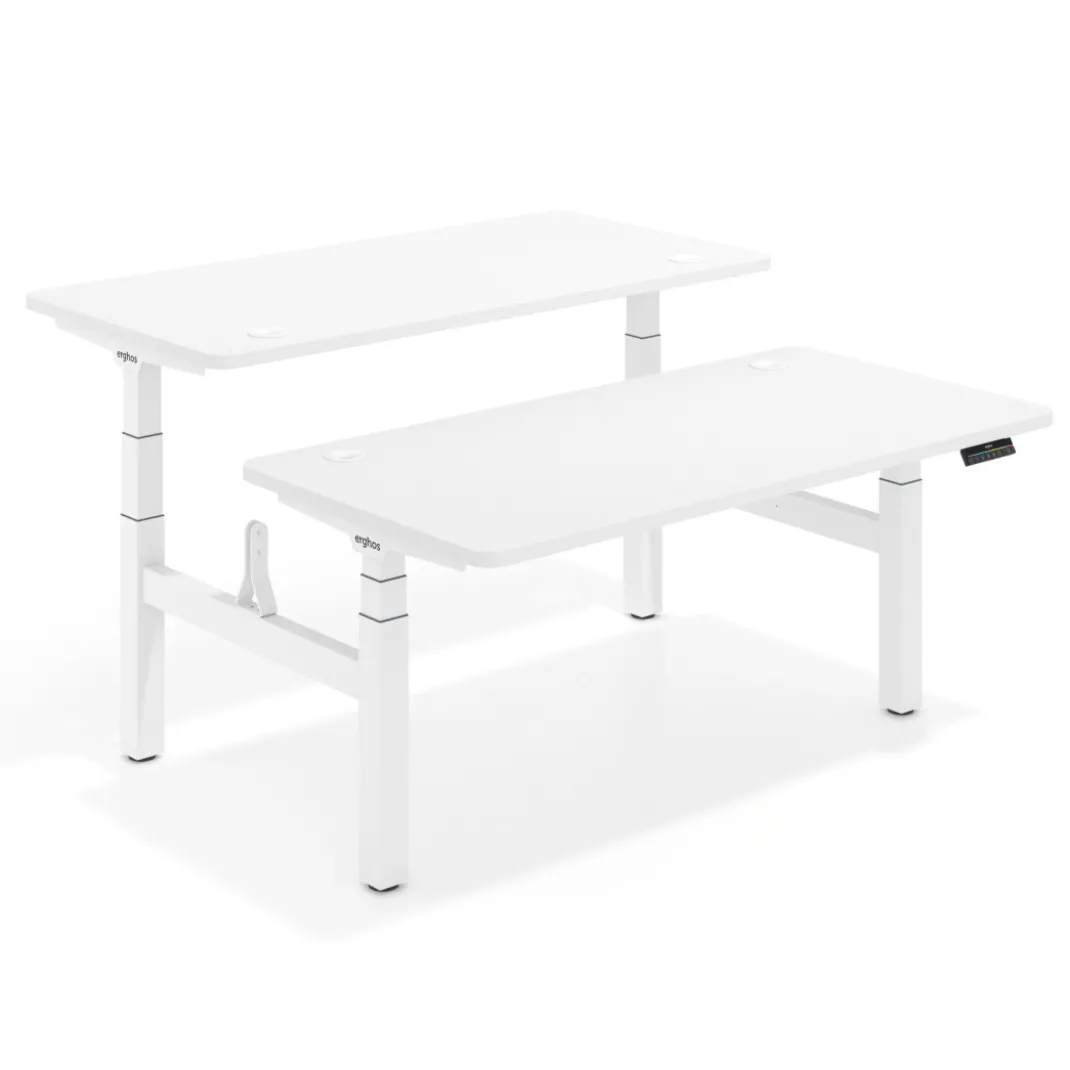 Mesa Multipuesto Elevable eléctrica Erghos Motion Pro estructura blanca 4 cantos curvos