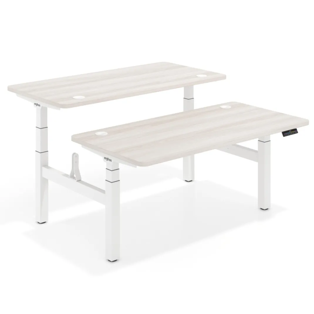 Mesa Multipuesto Elevable eléctrica Erghos Motion Pro estructura blanca 4 cantos curvos