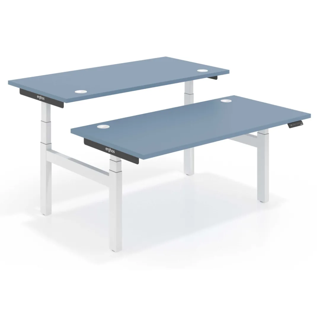 Mesa Multipuesto Elevable eléctrica Erghos Smart Pro estructura blanca canto recto