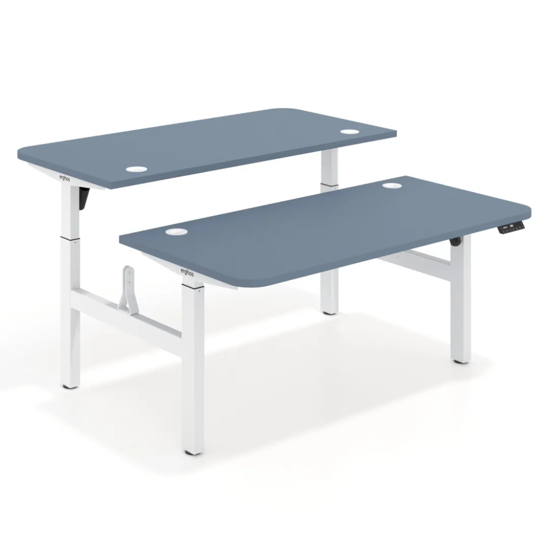 Mesa Multipuesto Elevable eléctrica Erghos Motion estructura blanca 2 cantos curvos