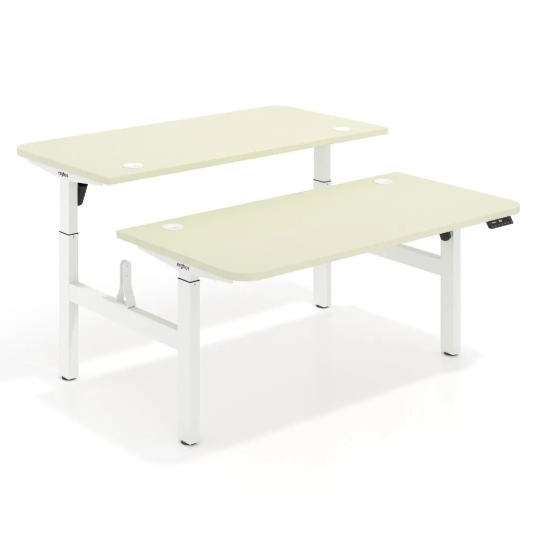 Mesa Multipuesto Elevable eléctrica Erghos Motion estructura blanca 2 cantos curvos