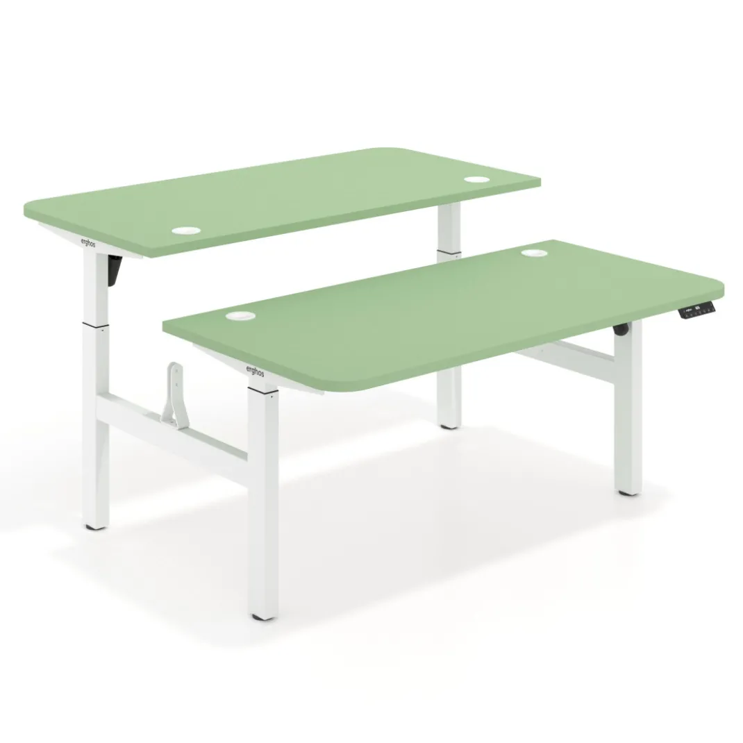 Mesa Multipuesto Elevable eléctrica Erghos Motion estructura blanca 2 cantos curvos