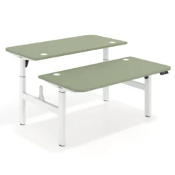 Mesa Multipuesto Elevable eléctrica Erghos Motion estructura blanca 2 cantos curvos