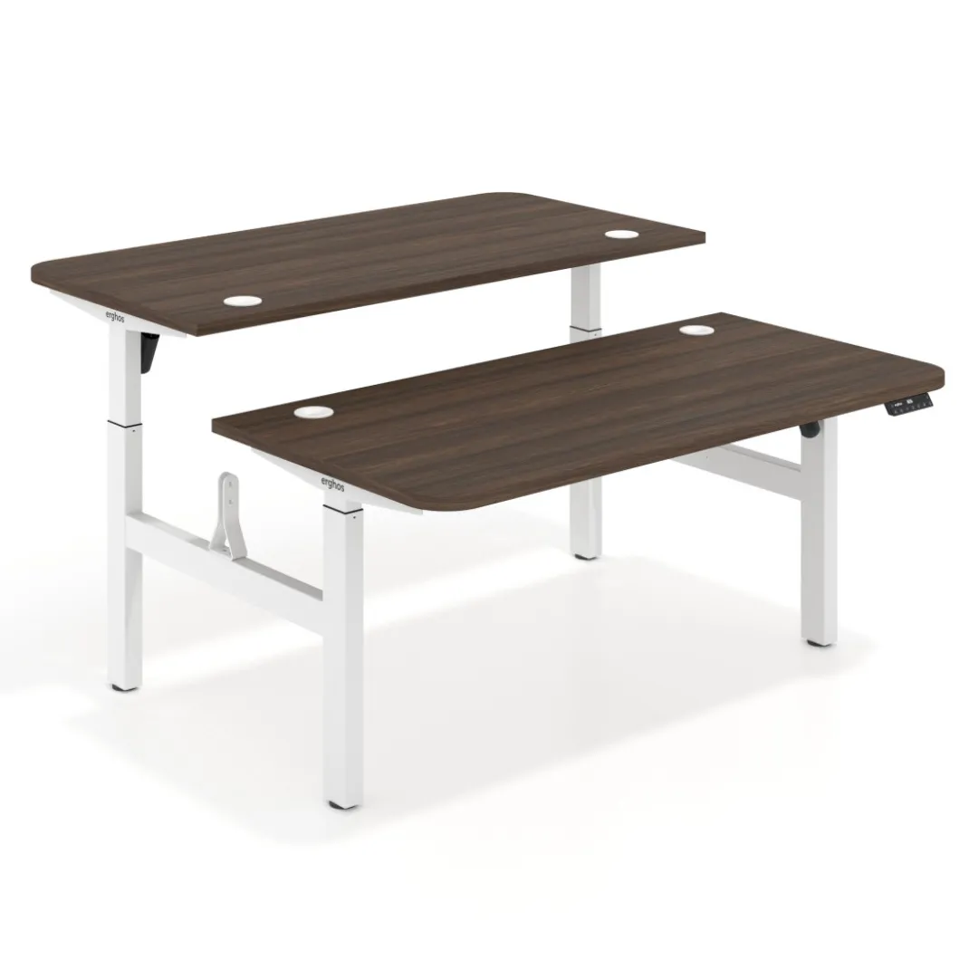 Mesa Multipuesto Elevable eléctrica Erghos Motion estructura blanca 2 cantos curvos