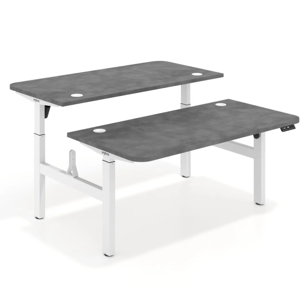Mesa Multipuesto Elevable eléctrica Erghos Motion estructura blanca 2 cantos curvos