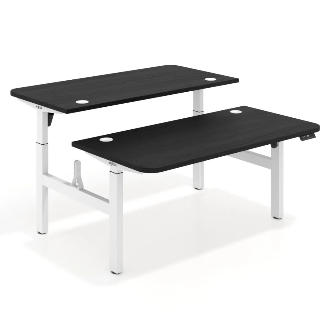 Mesa Multipuesto Elevable eléctrica Erghos Motion estructura blanca 2 cantos curvos