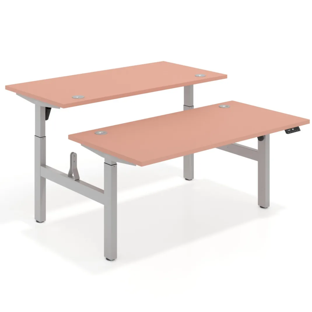 Mesa Multipuesto Elevable eléctrica Erghos Motion estructura blanca 2 cantos curvos