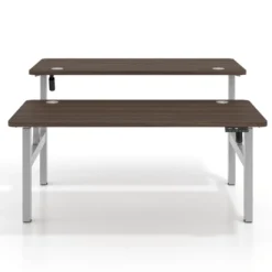 Mesa Multipuesto Elevable eléctrica Erghos Motion estructura blanca 2 cantos curvos