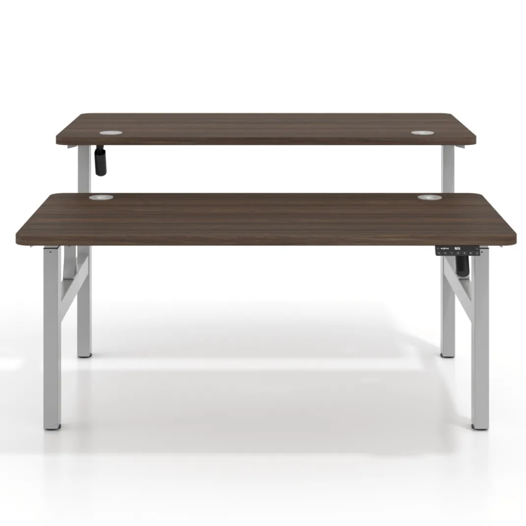 Mesa Multipuesto Elevable eléctrica Erghos Motion estructura blanca 2 cantos curvos