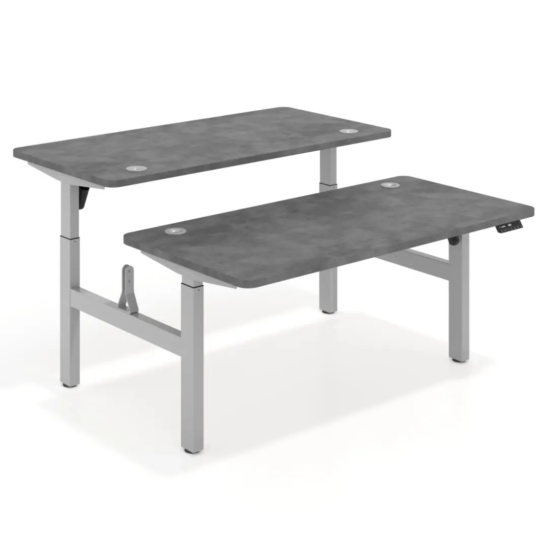 Mesa Multipuesto Elevable eléctrica Erghos Motion estructura blanca 2 cantos curvos