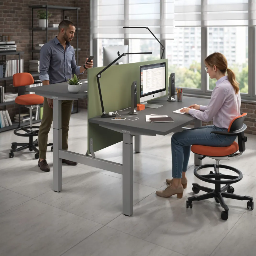 Mesa Multipuesto Elevable eléctrica Erghos Motion estructura aluminio 4 cantos curvos