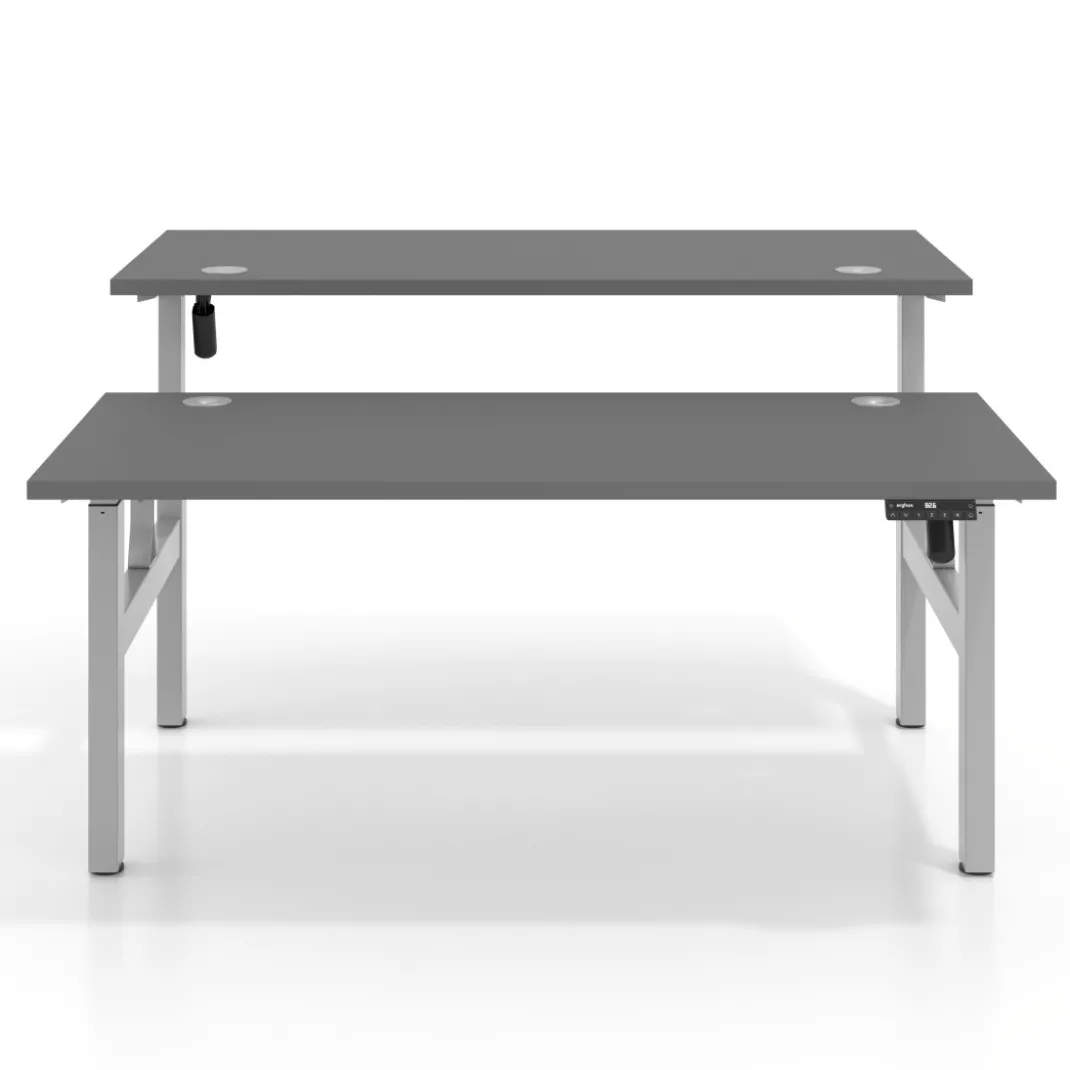 Mesa Multipuesto Elevable eléctrica Erghos Motion estructura aluminio 4 cantos curvos