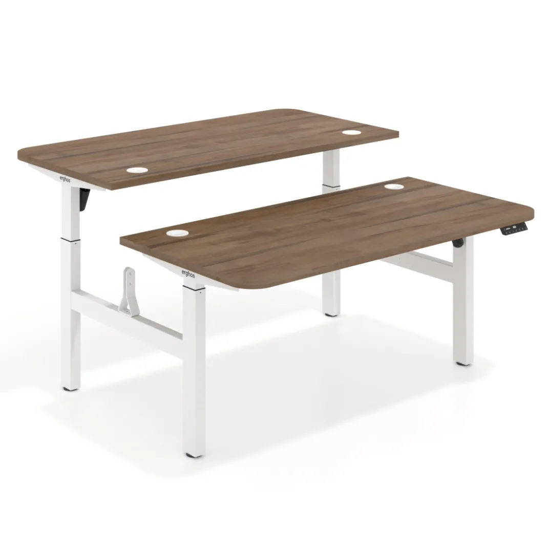 Mesa Multipuesto Elevable eléctrica Erghos Motion estructura blanca 2 cantos curvos