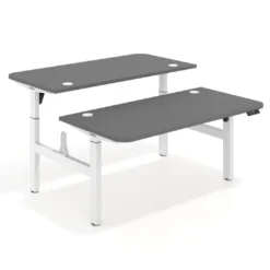 Mesa Multipuesto Elevable eléctrica Erghos Motion estructura blanca 2 cantos curvos