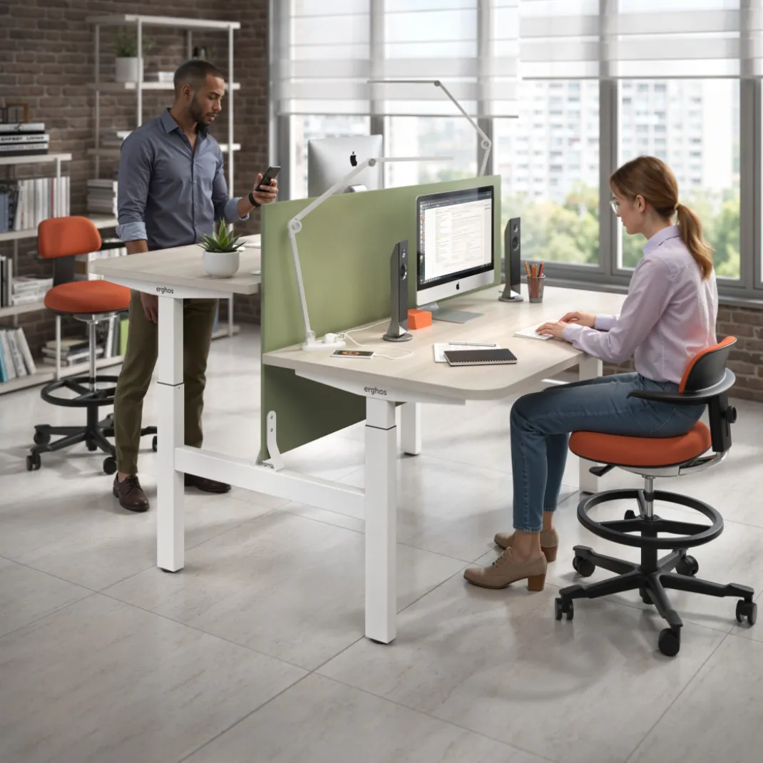 Mesa Multipuesto Elevable eléctrica Erghos Motion estructura aluminio 4 cantos curvos
