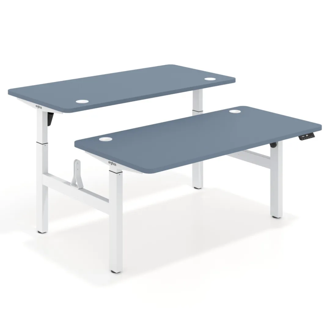 Mesa Multipuesto Elevable eléctrica Erghos Motion estructura blanca 4 cantos curvos