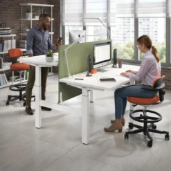 Mesa Multipuesto Elevable eléctrica Erghos Motion estructura blanca 2 cantos curvos