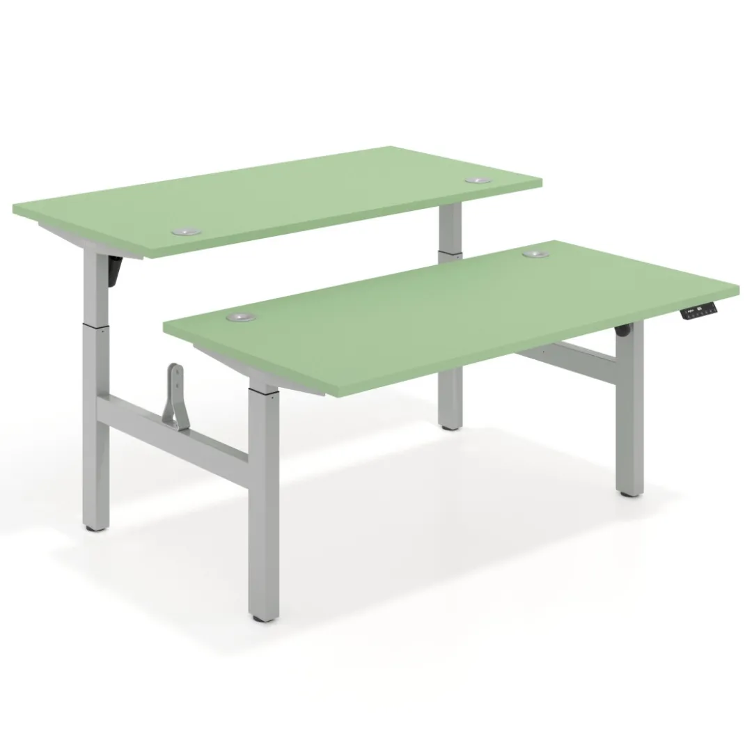 Mesa Multipuesto Elevable eléctrica Erghos Motion estructura blanca 4 cantos curvos