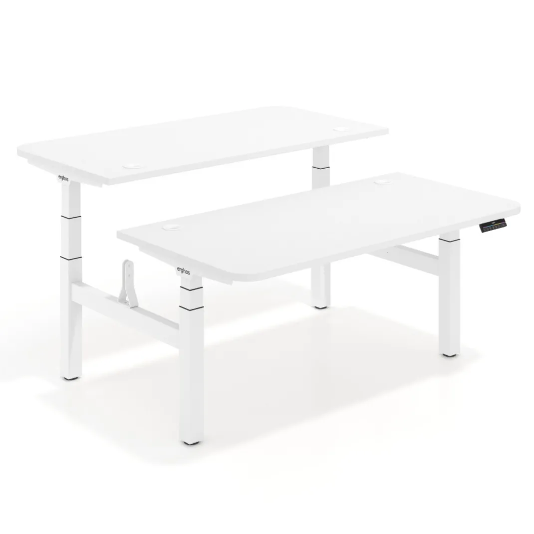 Mesa Multipuesto Elevable eléctrica Erghos Motion estructura blanca canto recto