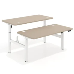 Mesa Multipuesto Elevable eléctrica Erghos Motion estructura blanca 4 cantos curvos