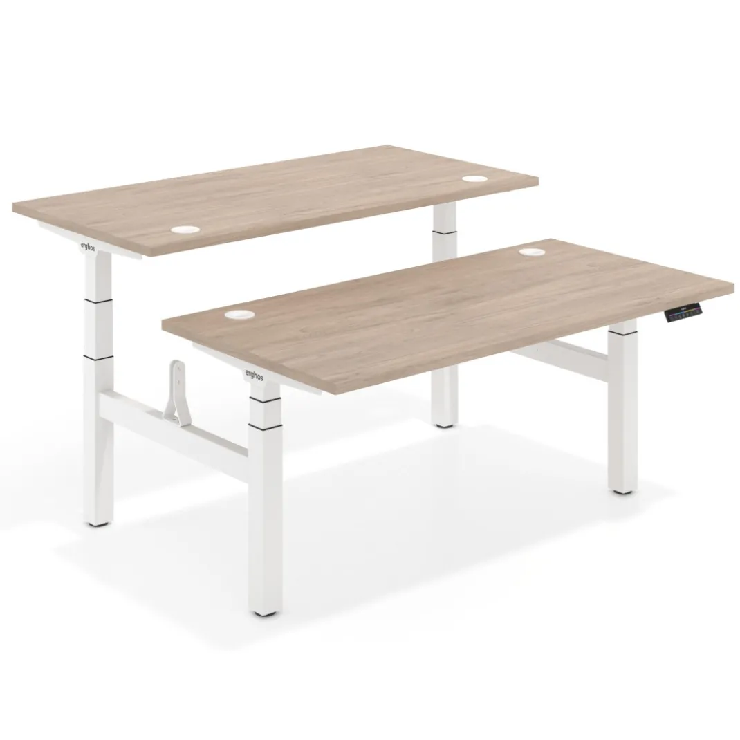 Mesa Multipuesto Elevable eléctrica Erghos Motion estructura blanca 4 cantos curvos