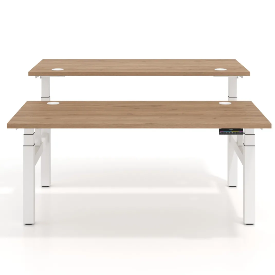 Mesa Multipuesto Elevable eléctrica Erghos Motion estructura blanca 4 cantos curvos