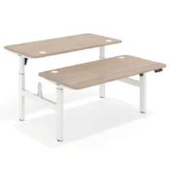 Mesa Multipuesto Elevable eléctrica Erghos Motion estructura blanca 4 cantos curvos