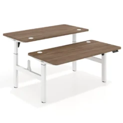 Mesa Multipuesto Elevable eléctrica Erghos Motion estructura blanca 4 cantos curvos
