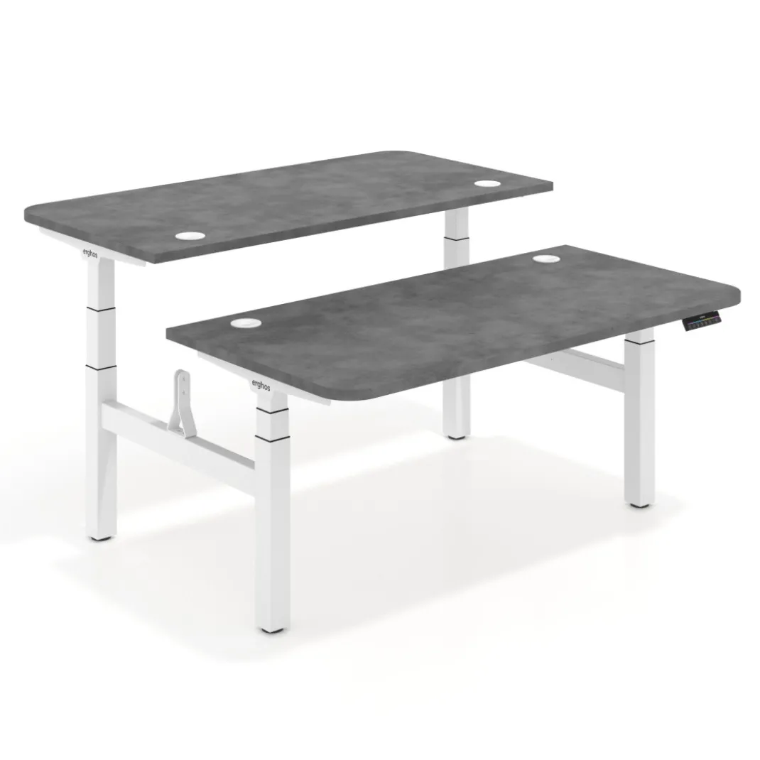 Mesa Multipuesto Elevable eléctrica Erghos Motion estructura blanca 4 cantos curvos
