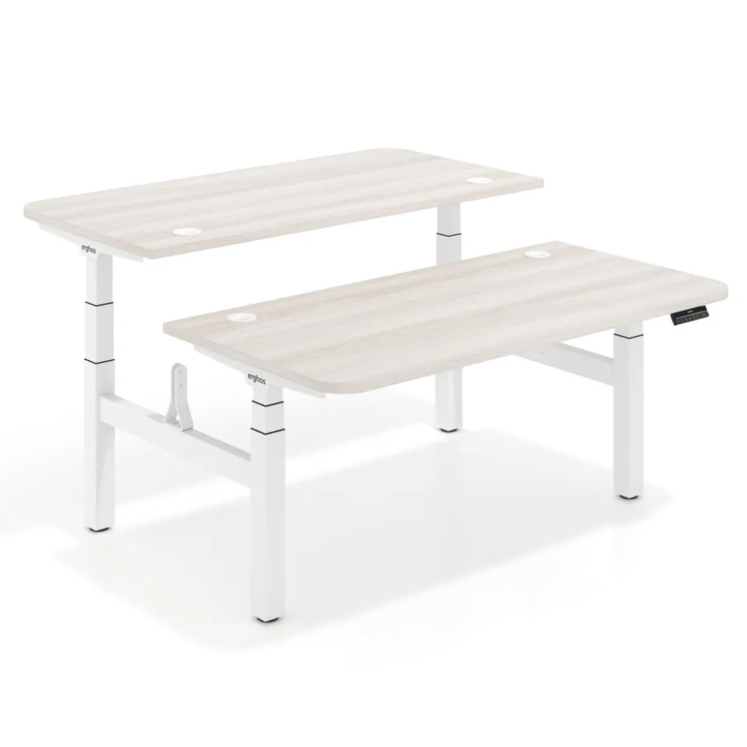 Mesa Multipuesto Elevable eléctrica Erghos Motion estructura blanca 4 cantos curvos