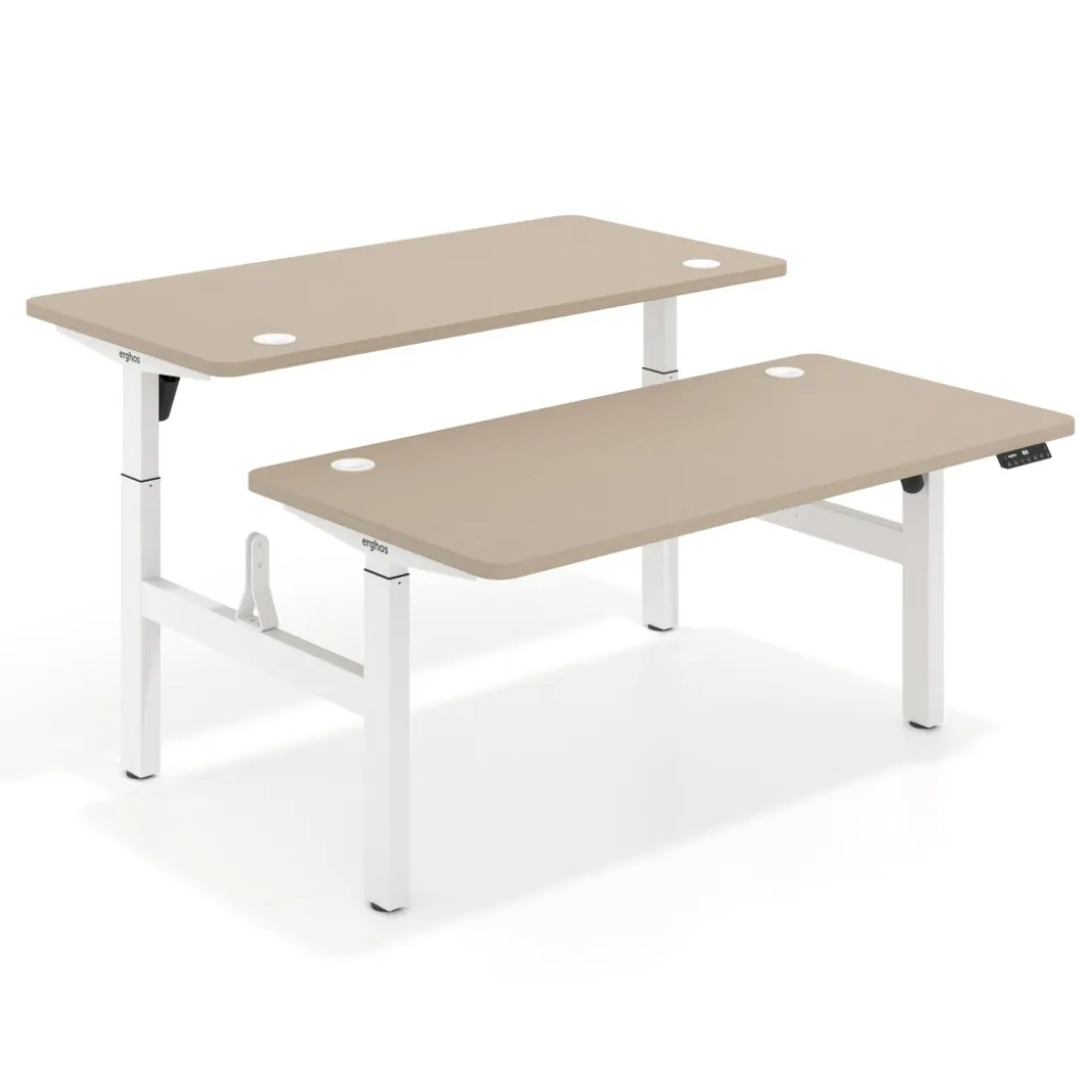 Mesa Multipuesto Elevable eléctrica Erghos Motion estructura blanca 4 cantos curvos