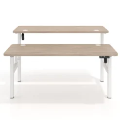 Mesa Multipuesto Elevable eléctrica Erghos Motion Pro estructura blanca 2 cantos curvos