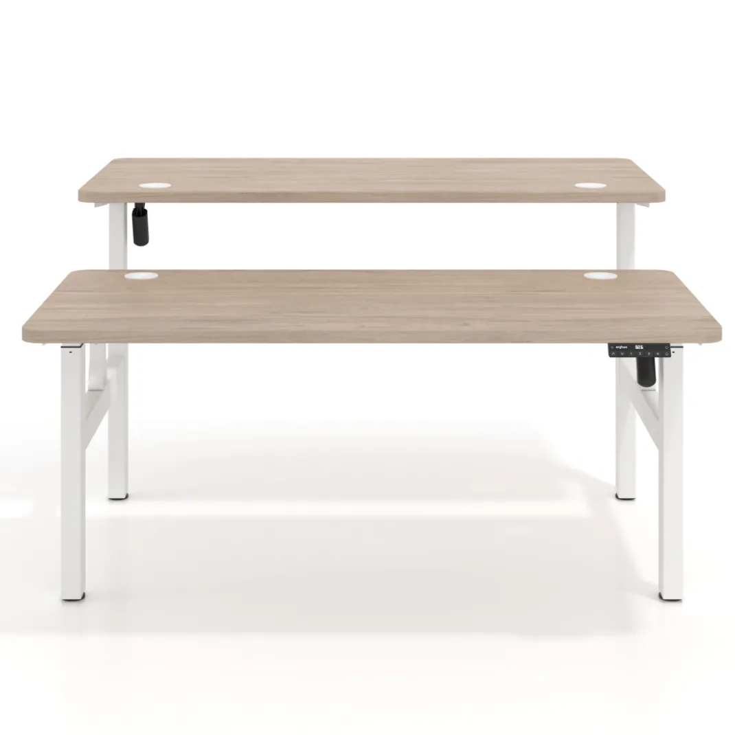 Mesa Multipuesto Elevable eléctrica Erghos Motion Pro estructura blanca 2 cantos curvos