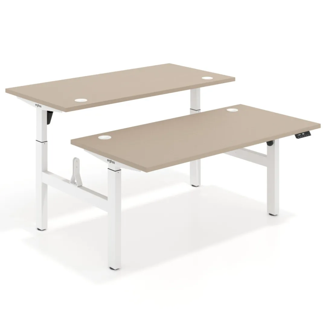 Mesa Multipuesto Elevable eléctrica Erghos Motion estructura blanca 4 cantos curvos