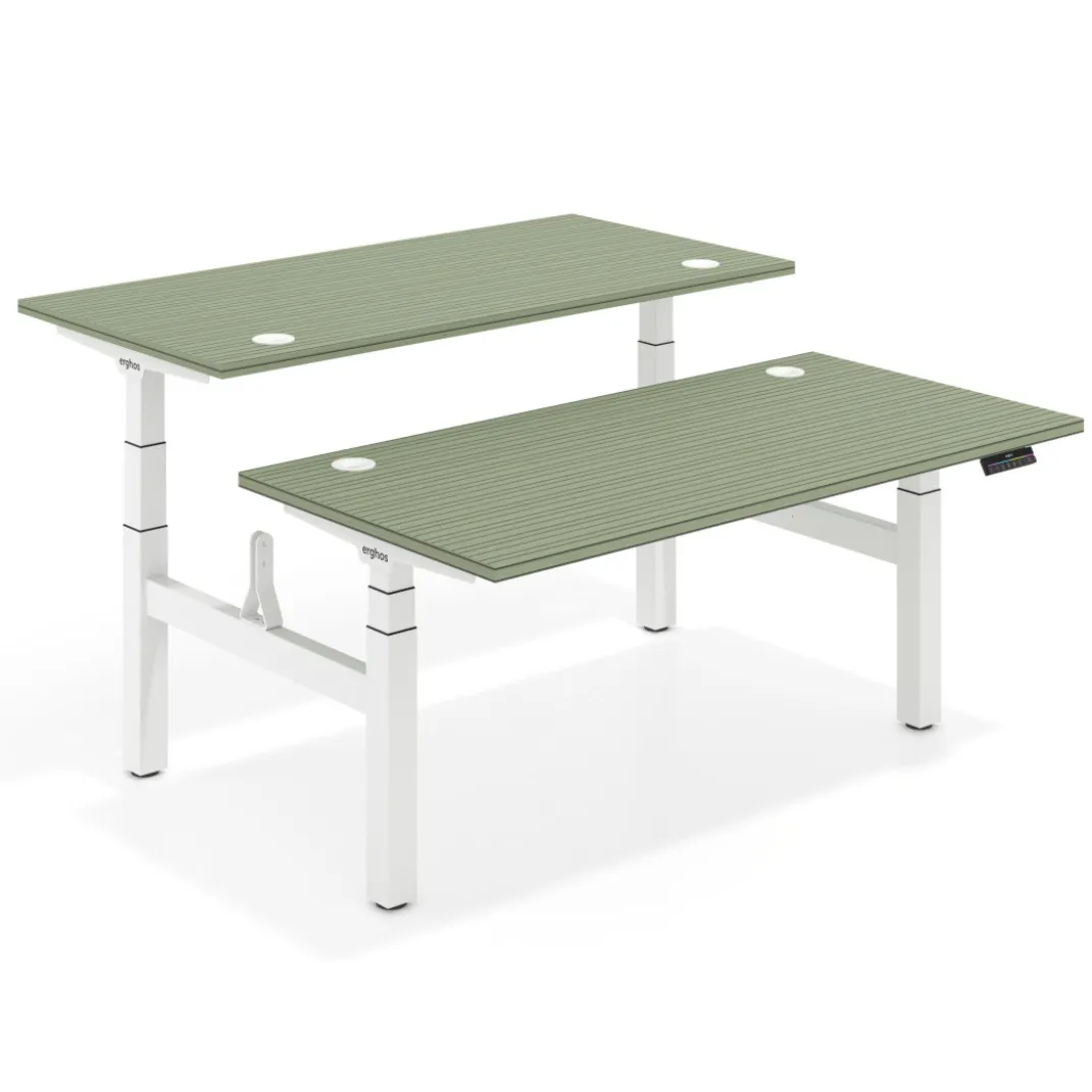 Mesa Multipuesto Elevable eléctrica Erghos Motion Pro estructura blanca 2 cantos curvos