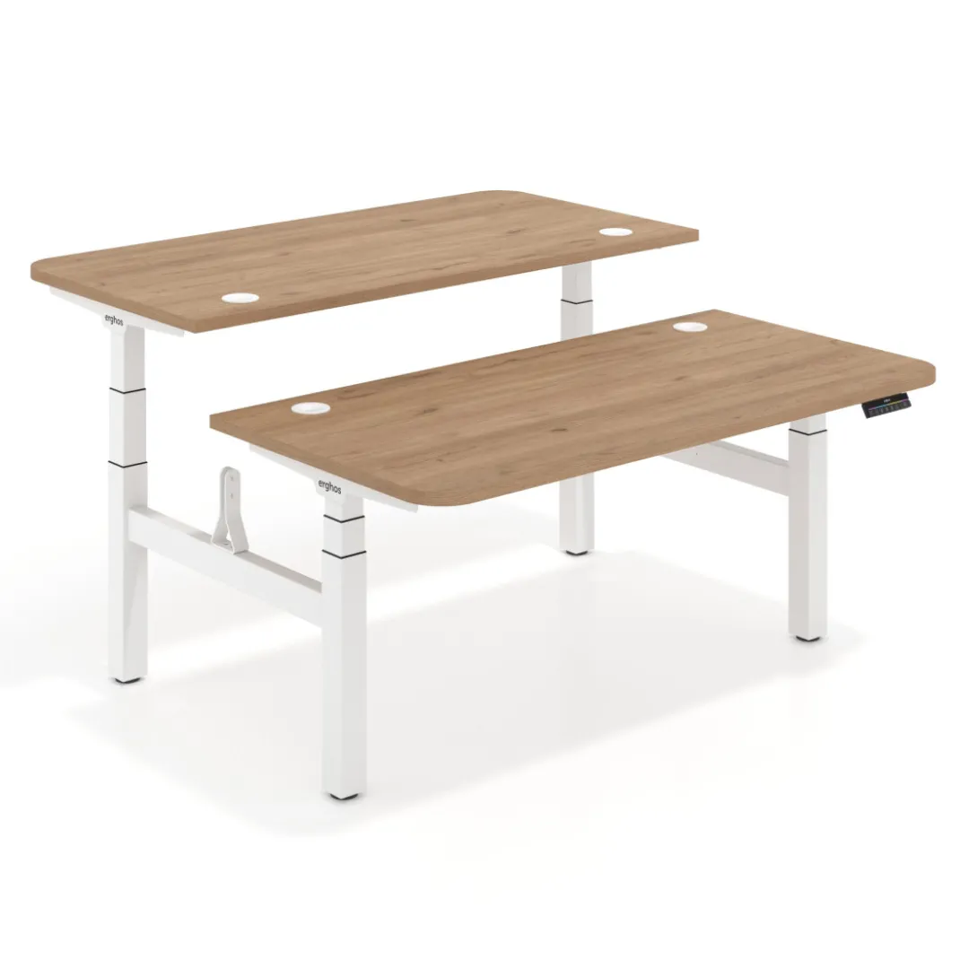 Mesa Multipuesto Elevable eléctrica Erghos Motion Pro estructura blanca 2 cantos curvos