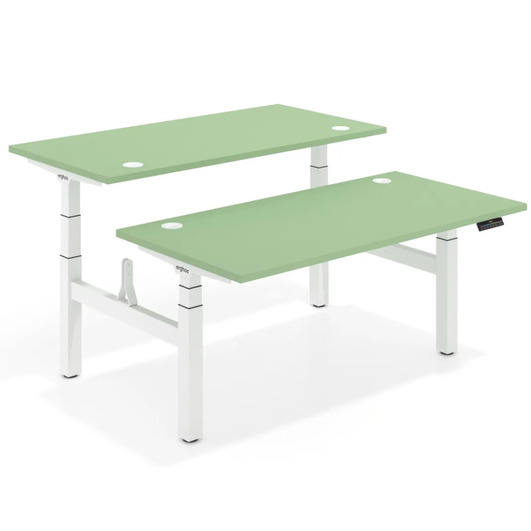 Mesa Multipuesto Elevable eléctrica Erghos Motion Pro estructura blanca 2 cantos curvos