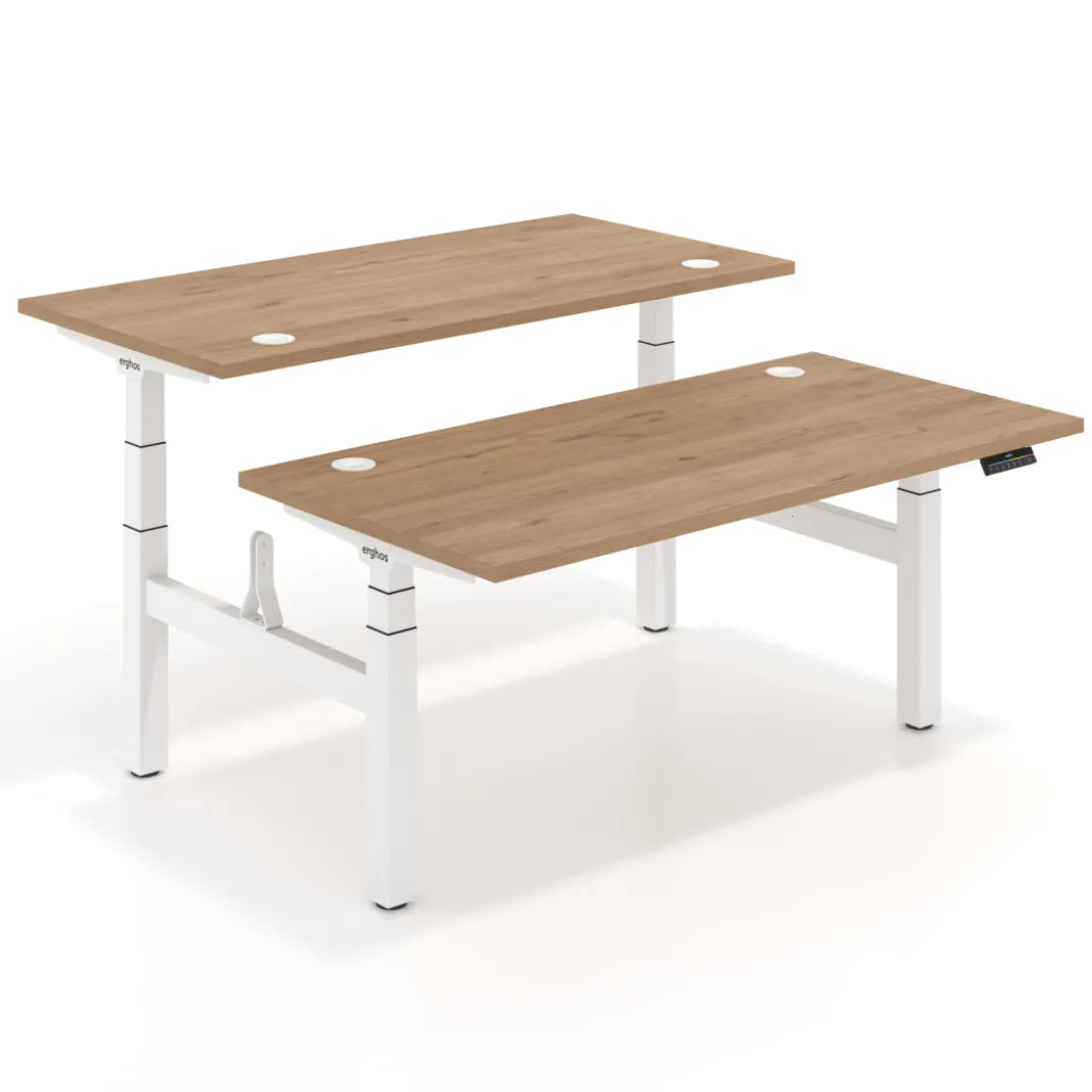 Mesa Multipuesto Elevable eléctrica Erghos Motion Pro estructura blanca 2 cantos curvos