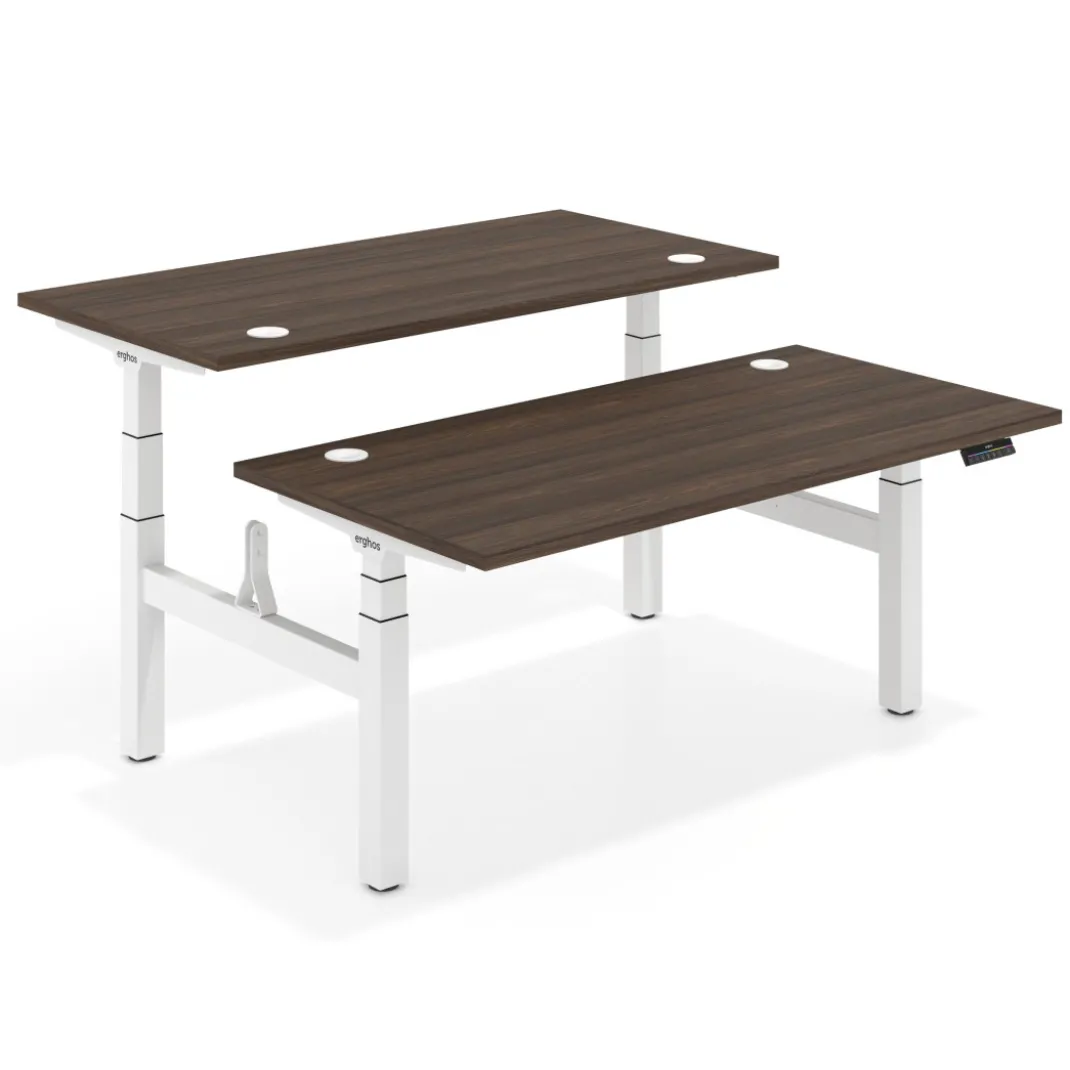Mesa Multipuesto Elevable eléctrica Erghos Motion Pro estructura blanca 2 cantos curvos