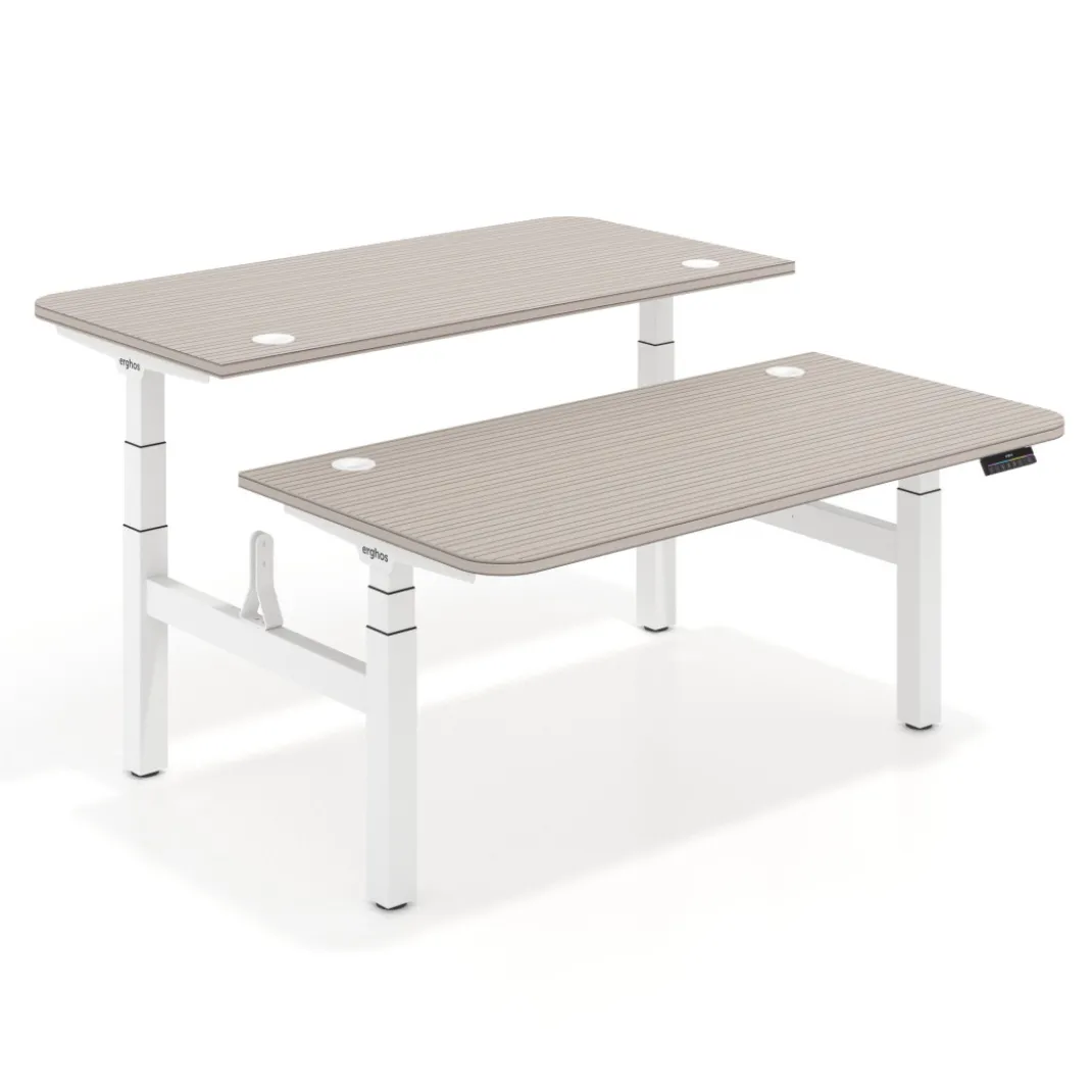 Mesa Multipuesto Elevable eléctrica Erghos Motion Pro estructura blanca 2 cantos curvos