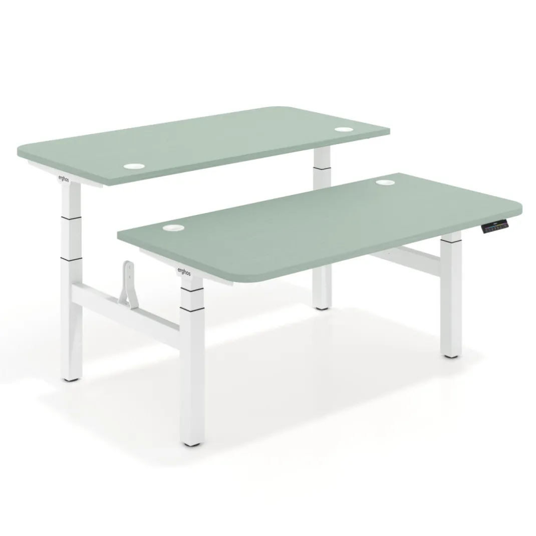 Mesa Multipuesto Elevable eléctrica Erghos Motion Pro estructura blanca 2 cantos curvos