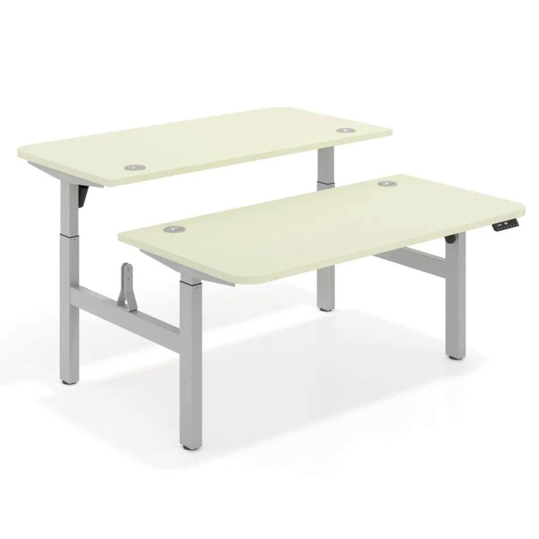 Mesa Multipuesto Elevable eléctrica Erghos Motion estructura aluminio 2 cantos curvos