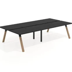 Mesa multipuesto UvePro Bench doble, fondo 166 cm, estructura negra/madera