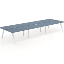 Mesa multipuesto UvePro Bench triple, fondo 166 cm, estructura blanca/madera
