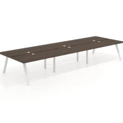 Mesa multipuesto UvePro Bench triple, fondo 166 cm, estructura blanca/madera