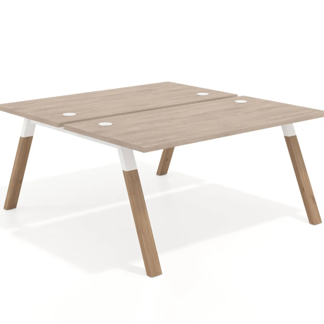 Mesa multipuesto UvePro Bench fondo 166 cm, estructura blanca/madera