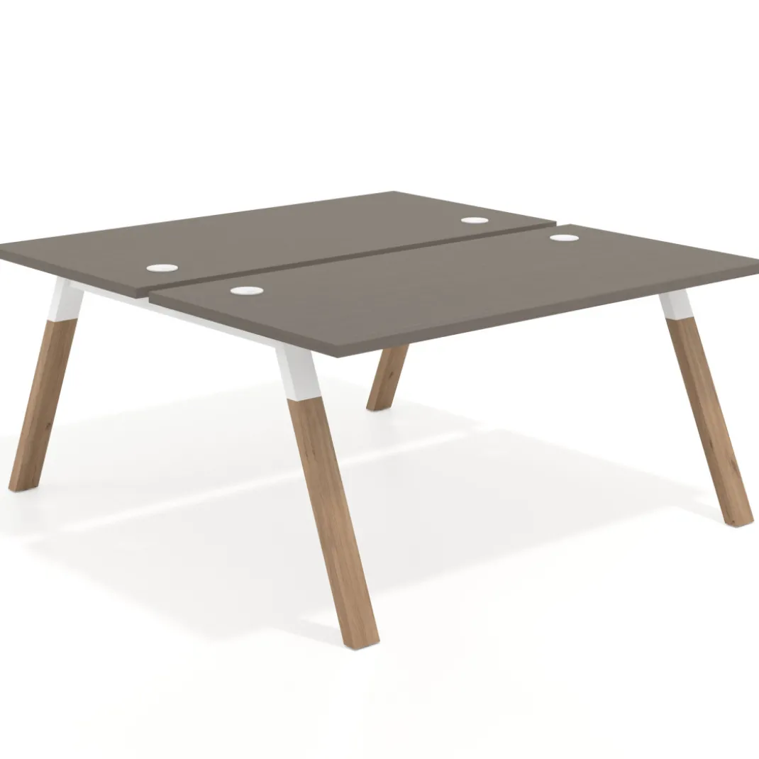 Mesa multipuesto UvePro Bench fondo 166 cm, estructura blanca/madera